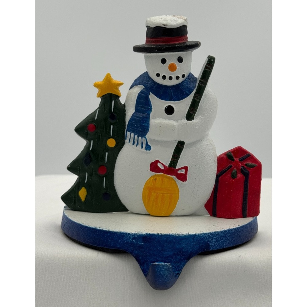 1991 Lillian Vernon Cast Iron Snowman Stocking Holder 5" - Hand Painted